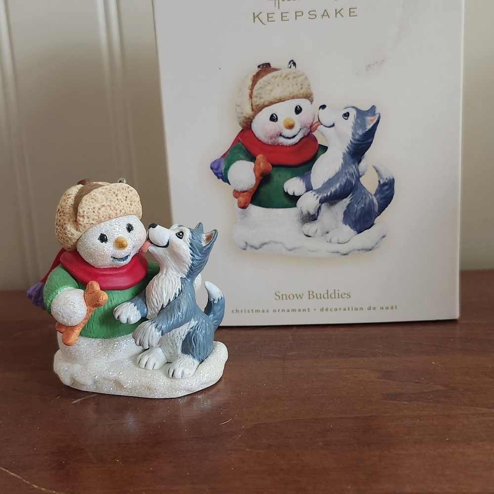 Hallmark Keepsake 'Snow Buddies' Snowman & Husky Ornament - Green / Red / Gray